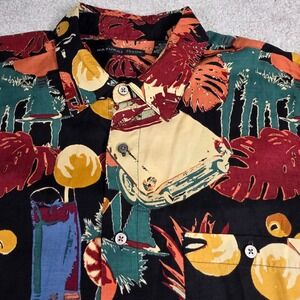 Natural Issue Tropical Cocktail Car Print Shirt Mens XL Black Rayon Hawaiian